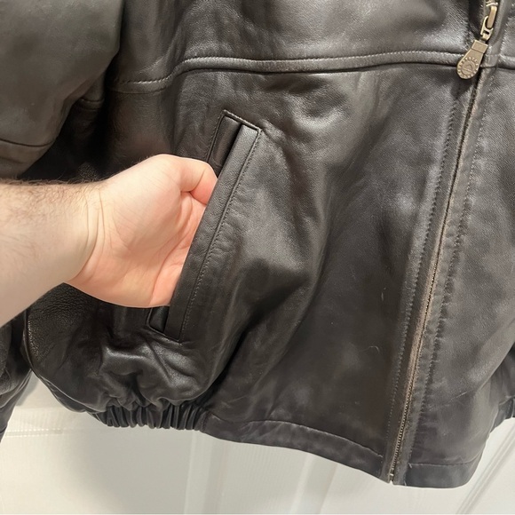 Vintage Roundtree & Yorke Leather Bomber Jacket Aviator Full Zip Black Vtg L - Picture 5 of 12